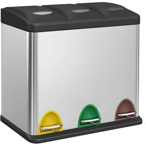 Welikera Mülleimer, Mülleimer Küche, 3 x 8 Liter, Mülltrennsystem 3 Fächer, Abfalleimer mit Deckel für gelben Sack, Biomüll, Stahl-Treteimer