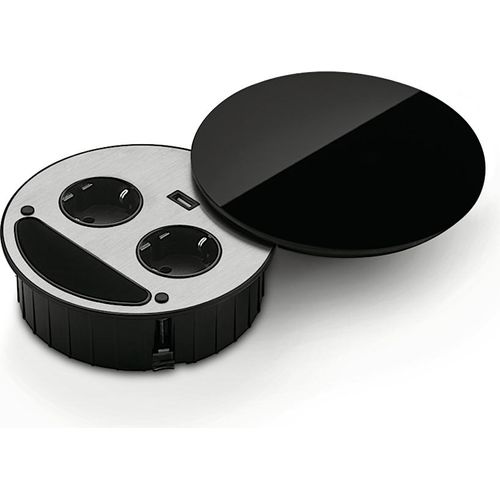 Smile Doppelsteckdose USB A, Steckdosenelement, Glas schwarz