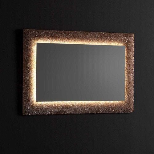 Spiegel mit Rahmen aus geschmolzenem Bronze-Glasgranulat und LED-Beleuchtung 90 x 62 cm