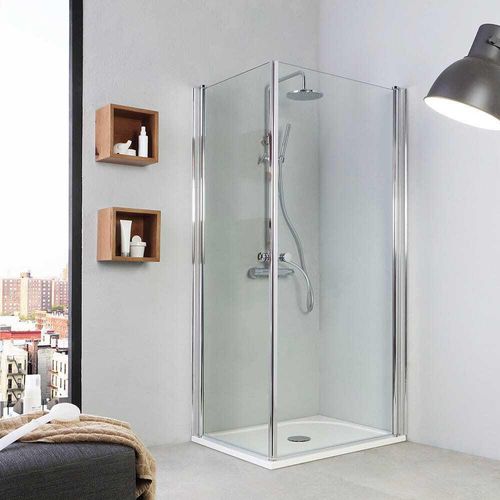 Eckdusche 70x90 cm mit Drehtüren, Chrom teilgerahmt | Cristal