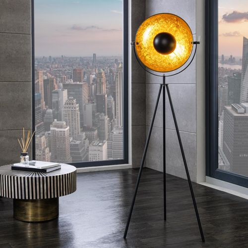 cagü: Industrie Design Stehlampe SPOT Schwarz-Gold 140cm Höhe