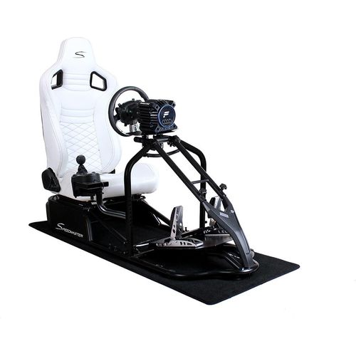 SIM Racing Cockpit Seat Pro Sim Rig SCHWARZ | Gaming Simulator Cockpit | Rennsimulator Lenkradständer Leder Optik Weiß
