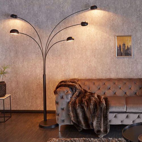 cagü: XL Design Stehlampe TULIPA Schwarz-Gold mit Metallfuß Schwarz 205cm Höhe