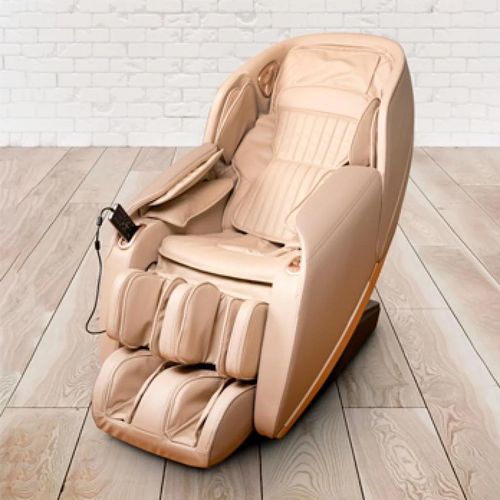 PureHaven Massage-Sessel 180x77x55 cm Knet- und Klopfmassage Heizfunktion Bluetooth USB Sprachsteuerung beige Kunstleder Fuß- Rücken- und Gesäßmassage
