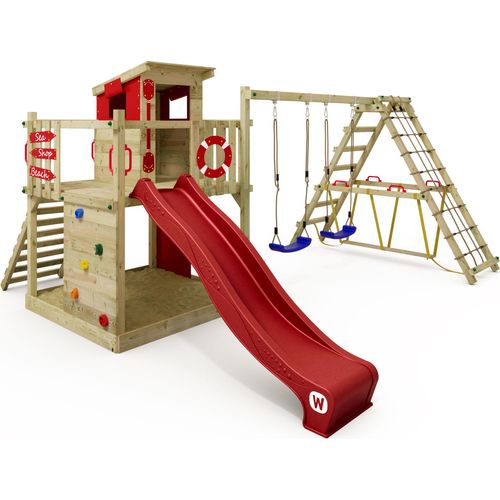 Kletterturm Wickey Smart Surf mit Rutsche und Kletteranbau in Rot
