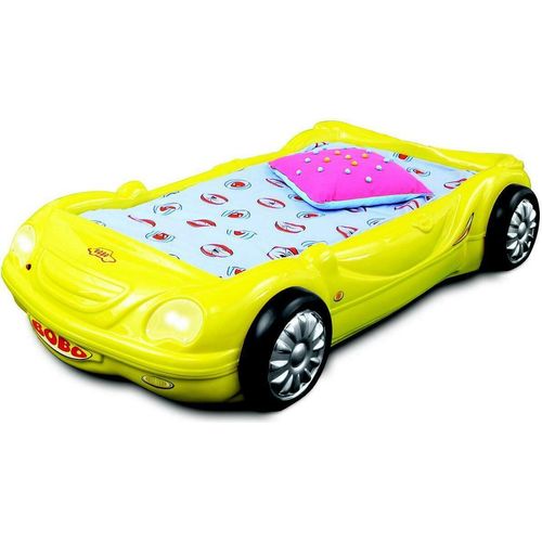 Kinderzimmer Bett Kinderbett Auto Rennbett in Gelb mit Licht Matratze Lattenrost