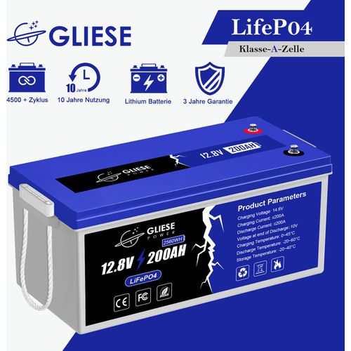 Solarbatterie 12V 200Ah LiFePO4 Lithium Akku Max. 2560Wh Energie 4500+ Zyklen und BMS 10 Jahre Lebensdauer für netzunabhängige Solaranwendungen Wohnmobile Camper Heimenergiespeicherung Marine