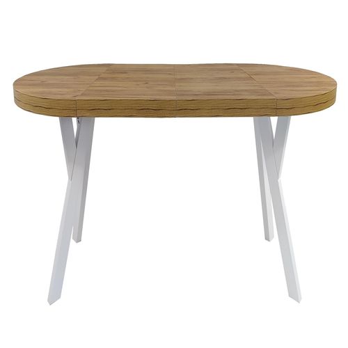 Runder Esstisch Ausziehtisch RO-7 Ø100/200 Eiche Craft mit weien Holzbeinen