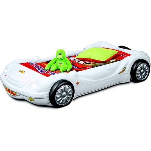 Kinderzimmer Bett Kinderbett Rennwagen Autobett Weiß mit Matratze Lattenrost