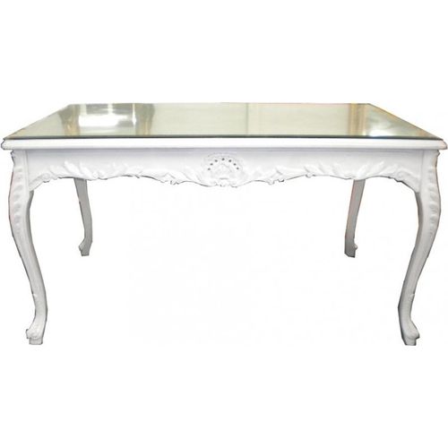 Casa Padrino Barock Esstisch mit Glasplatte Weiß - Esszimmer Tisch im Barockstil - Barockstil Esszimmer Möbel - Barock Möbel 180 cm weiß