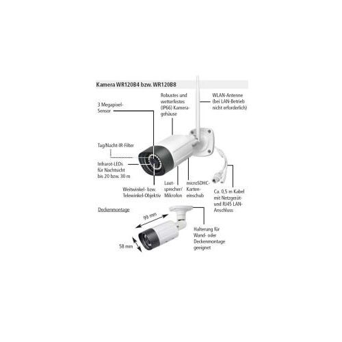 Indexa WLAN-Kamera WR120B8 3-MP WLAN/LAN 8mm Teleobjektiv
