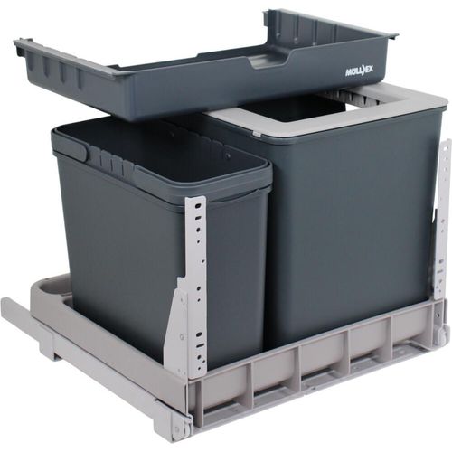 MÜLLEX Euro Boxx 55/60-R Abfallsystem inklusive Auszugssystem als Vollauszug, 56 (40+16) Liter / ab 55 cm Schrankbreite / 2-fach Trennung