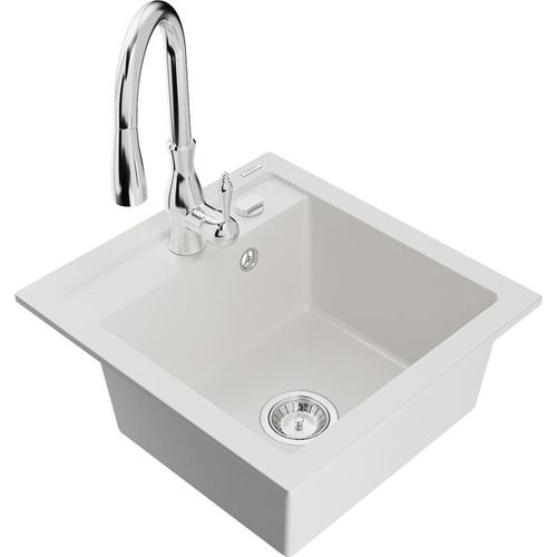 Mexen Vito 1-Becken-Granit-Spüle mit Mischbatterie Savita, Weiß - 6503-20-672601-00