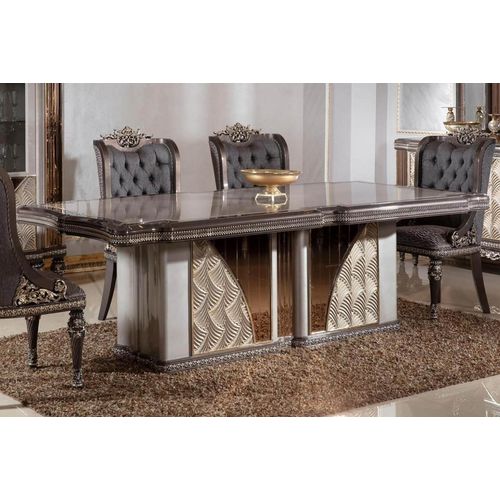 Casa Padrino Luxus Barock Esstisch Grau / Dunkelbraun / Gold - Rechteckiger Barockstil Küchentisch - Luxus Esszimmer Möbel im Barockstil - Barock Esszimmer Möbel - Barock Einrichtung