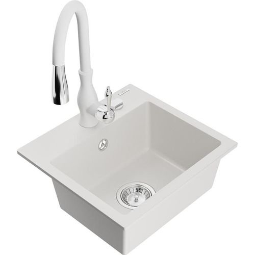 Mexen Milo 1-Becken-Granit-Spüle mit Mischbatterie Savita, Weiß - 6505-20-672601-20