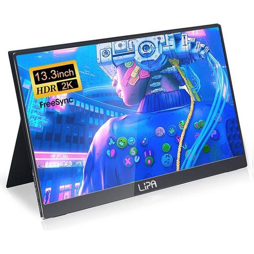Lipa HDR-50 Portable Monitor 2K 13,3 Zoll - Externer Bildschirm - Portable Monitor für Laptop - Gaming Monitor