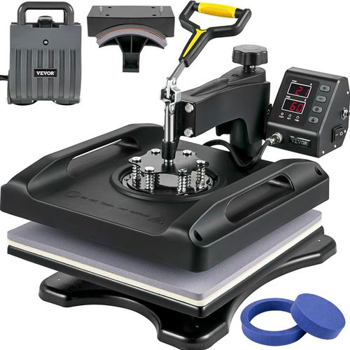 VEVOR Transferpresse 5 in 1 Hitzepresse 38 x 38 cm Hitzepresse Maschine DIY T-Shirtpresse mit Digitaler LED-Temperatur- und Zeitkontrolle für Sublimation Becher T-Shirt Platte Kappe Hut