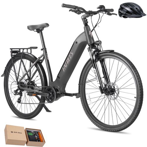 E-Bike 27,5 Zoll Rostfreie Aluminiumlegierung Mittelmotor BAFANG bis zu 100 - 120 km Wasserdicht IPX4 City Pedelec 65 N.m Herrenfahrrad 7 Gang, Grau