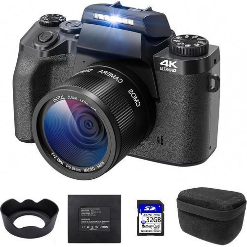 Fine Life Pro W5 Kompaktkameras, 4K 64MP Fotokamera, 4,0" Touchscreen Digitalkamera mit 16X Digitalzoom, Front- und Hecklinse, WiFi