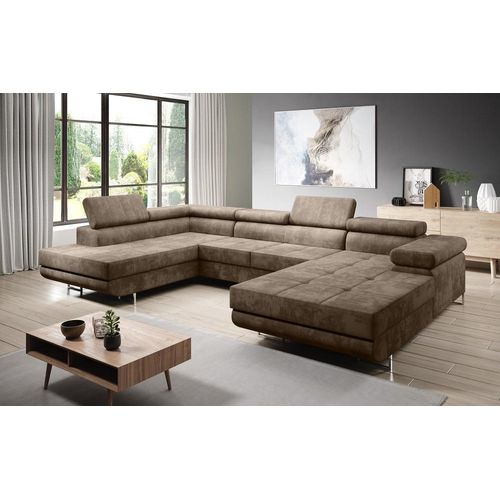FurMeb24 | Ecksofa MANDANA U | Sofa mit Schlaffunktion & Bettkasten | Rechts, 350x202 cm | Verstellbare Kopfsttzen | Freistehend
