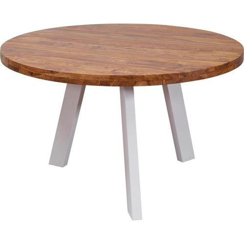 Esszimmertisch rund 130 cm Sheesham Massiv Esstisch, Runder Holztisch mit Metallbeinen, Massivholztisch Esszimmer, Küchentisch Massivholz