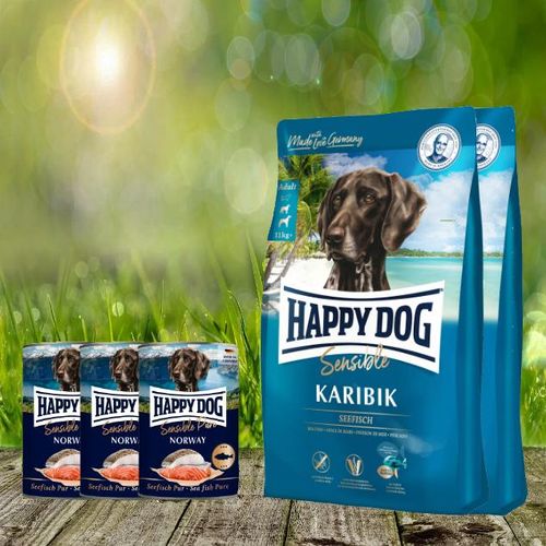 Happy Dog Supreme Sensible Karibik 2 x 11 kg + Happy Dog Sensible Pure Norway 3 x 400 g