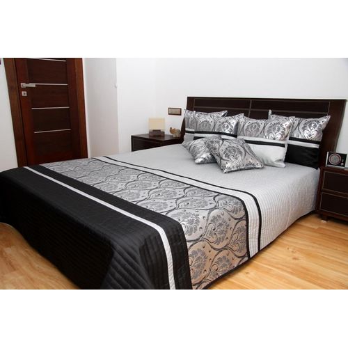 Rodnik Luxus Tagesdecke - grau schwarz Silber - Bettüberwurf 3 TLG. Set mit 2 Kissenhüllen - Größe 240cm x 220cm