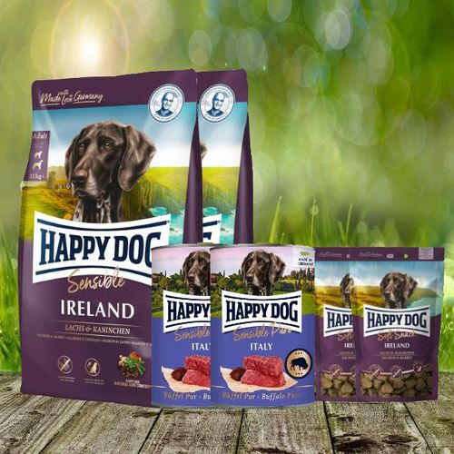 Happy Dog Sensible Ireland 2 x 12,5 kg + Happy Dog Soft Snack Ireland 2 x 100g + 2 x Happy Dog Sensible Pure Italy 2 x 400 g