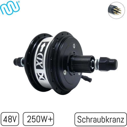 windmeile x Xiongda | 2-Gang Nabenmotor Dual Speed 48V 250W+ Heckmotor Hinterrad Motor Hinten, Schraubkranz, Scheibenbremse