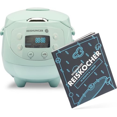 REISHUNGER Digitaler Reiskocher klein, mint inkl. Reishunger Reiskocher Kochbuch - 0,6 L bis 3 Personen - Warmhaltefunktion, Timer & Premium Topf