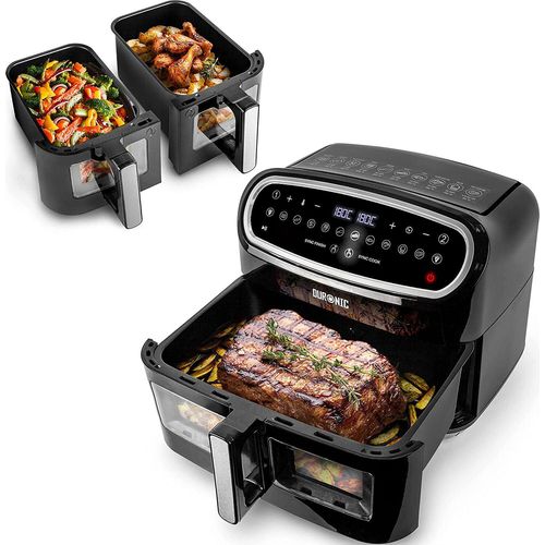 Duronic AF34 BK Heißluftfritteuse | Airfryer mit 2 x 4,5 Liter und 10 Liter Volumen | Gleichzeitiges Kochen oder Fertigstellen | 10 Programme | 2400 W