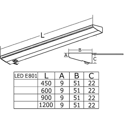 THEBO LED E 801 Unterbau Einzelleuchte 3000 K in SCHWARZ - Länge 1200 mm