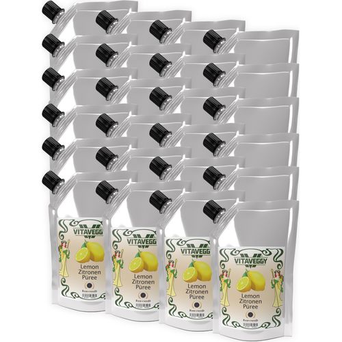 VITAVEGGY Früchte-Püree ZITRONE 24x 1kg ohne Aroma- Farb- & Konservierungsmittel von Food-United, Zitronenpüree geeignet für Obstbrei & Obsmus oder als Zitronensaftkonzentrat Zitronen-Tee oder für Cocktails Smoothies Sorbets Kuchen, GVO-Frei Glutenfrei