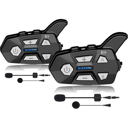 WAYXIN R9 6 Wege Motorrad Headset,Intercom Motorrad Kommunikationssystem,Reichweite der Helm Headset 1500m Vollduplex Gegensprechanlage,Headset Motorradhelm mit FM, Musikteilen Funktion Doppelpack