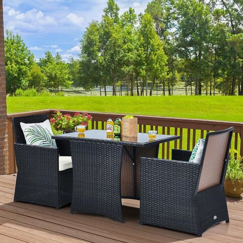 Balkonmoebel Kleiner Balkon, Rattan Gartenmoebel Set Esstisch mit 2 Stühlen, Rattan Balkonmoebel Set Balkon 2 Personen, Balkon Moebel für Kleinen Balkon, inkl. Kissen, Balkonset platzsparend