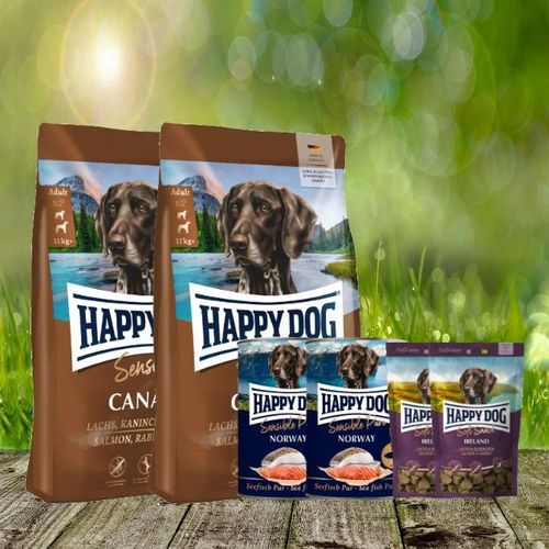 Happy Dog Sensible Canada 2 x 11 kg + Happy Dog Soft Snack Ireland 2 x 100 g + Happy Dog Sensible Pure Norway 2 x 400 g
