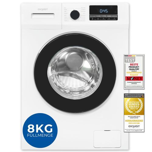 Exquisit Waschmaschine 8kg, Energieeffizienzklasse A, max. 1400 U/Min, Schnellprogramm, Startzeitvorwahl, ECO, 16 Waschprogramme, WA58014-340A weiss