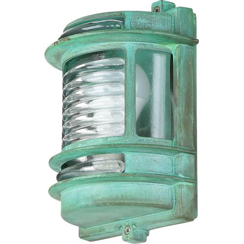 Außenlampe Wand Grün antik IP64 Echt-Messing Glas E27 H: 22 cm Eingang Garten Wandleuchte