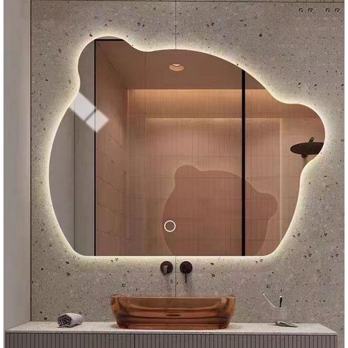 Badspiegel mit Beleuchtung 80×70cm Spezial Kreativspiegel 3 Lichfarbe dimmbar Memory Wand Badezimmerspiegel Spiegel Warm/Neutral/Kaltweiß Ener