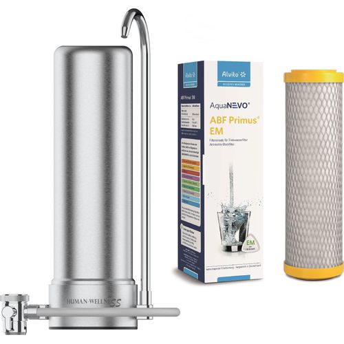 Auftischfilter HW-ATFS-02 aus Edelstahl mit Alvito Primus EM Wasserfilter mit Keramik Wasserbelebung