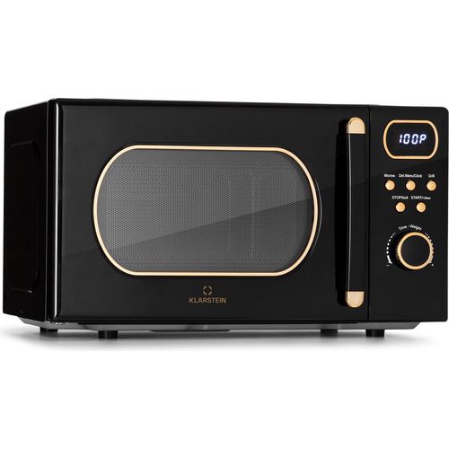 Klarstein Mikrowelle mit Grill, 800 Watt Mikrowelle Klein, 3-in-1Edelstahl-Mikrowelle Schwarz, Kleine 20 Liter Mikrowelle mit Auftau- und Pizzafunktion, Drehteller, Platzsparend, Einfach zu Bedienen