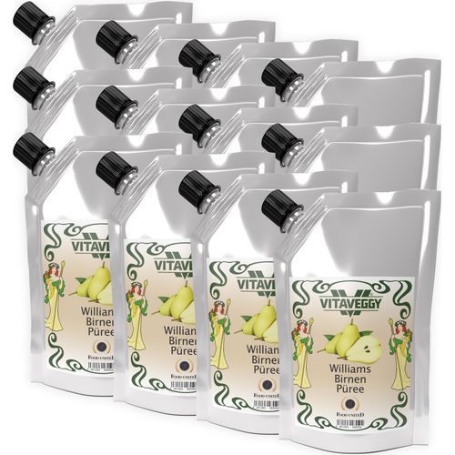 VITAVEGGY Früchte-Püree WILLIAMS BIRNEN 12x1kg ohne Aroma- Farb- & Konservierungsmittel von Food-United, Birnenpüree geeignet für Obstbrei & Babybrei Birnen-Apfel-Saft-Smoothie-Eistee-Sorbet-Müsli-Joghurt-Quark GVO-Frei Glutenfrei & 100% natürlich