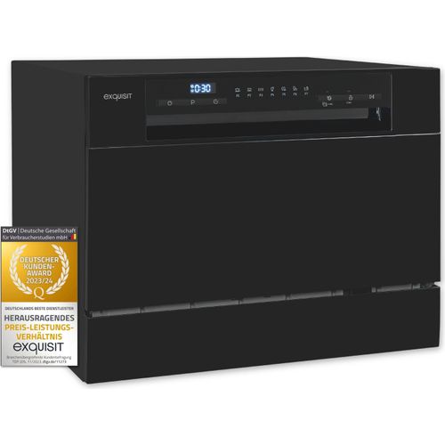 Exquisit Geschirrspüler GSP206-030D schwarz | Spülmaschine 55 cm | Maßgedecke: 6 Restlaufzeiten Anzeige | Standgerät