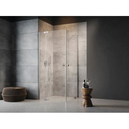 Jungborn Eckeinstieg SETTE 80 x 100 cm Profilfarbe silber Klarglas mit schmutzabweisende Glasbeschichtung und Puffergriff Image