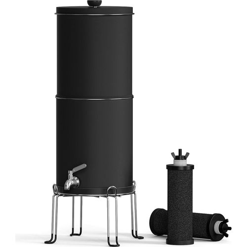Wasserfiltrationsmaschine, 2,25 Gallonen Schwerkraft-Wasserfiltrationssystem, Wasserreiniger aus Edelstahl, schwarz, mit Ständer