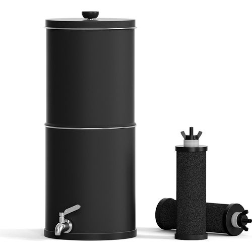 Wasserfiltrationsmaschine, 2,25 Gallonen Schwerkraft-Wasserfiltrationssystem, Wasserreiniger aus Edelstahl, Schwarz, ohne Ständer