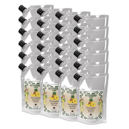 VITAVEGGY Früchte-Püree ANANAS 24x1kg ohne Aroma- Farb- & Konservierungsmittel von Food-United, Ananaspüree geeignet für Obstbrei & Obsmus oder als Ananassaft Ananas-Smoothie Ananas-Sorbet Cocktails Kuchen Desserts, GVO-Frei Glutenfrei & 100% natürlich
