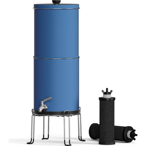 Wasserfiltrationsmaschine, 2,25 Gallonen Schwerkraft-Wasserfiltrationssystem, Wasserreiniger aus Edelstahl, blau, mit Ständer