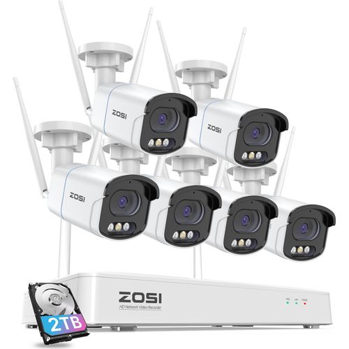 ZOSI 4MP WLAN Überwachungskamera Set für Außen – 6X WiFi Kameras, 8CH NVR