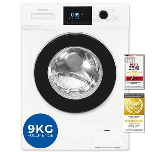 Exquisit Waschmaschine 9kg, Energieeffizienzklasse A, max. 1400 U/Min, Aquastop, Kurzprogramm, Startzeitvorwahl, 16 Waschprogramme, WA59214-340A weiss